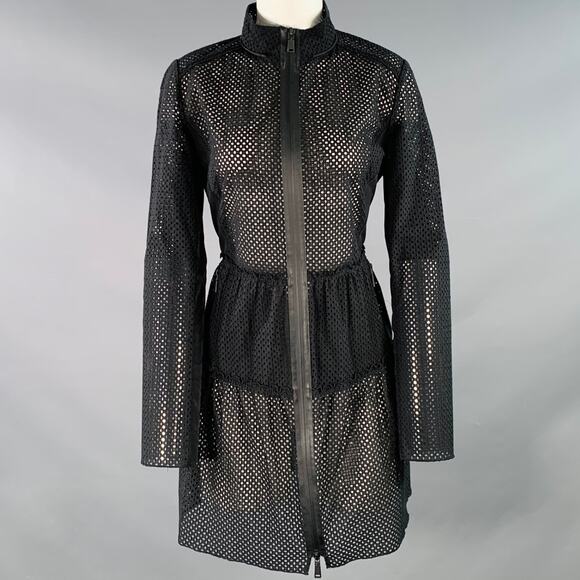 ELIE TAHARI Size M Black Cotton Eyelet Long Sleeve Zip Up Dress - Picture 1 of 6